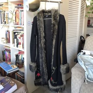 RARE VINTAGE EMBROIDERED FAUX FUR CARDIGAN